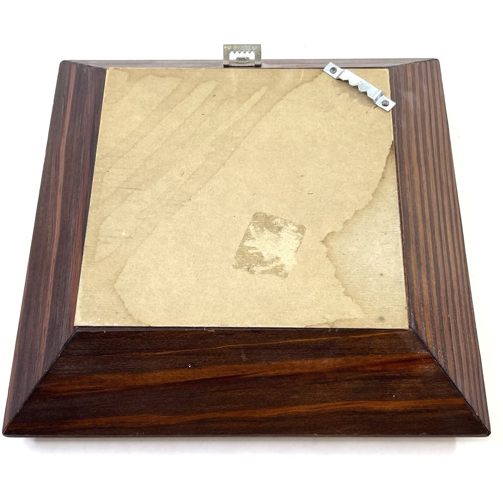 Carved Wood Square Wall Mirror 8x8 Brown Frame Diamond Hang Option - Picture 4 of 13